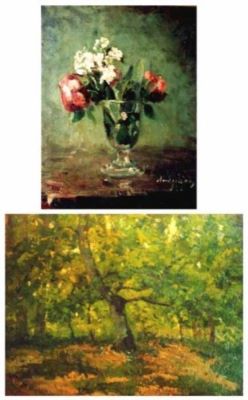 pictură - Andreescu, Ion; Pahar cu flori (față); Peisaj (verso)