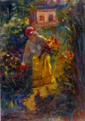pictură - Mützner, Samuel; Femeie culegând flori