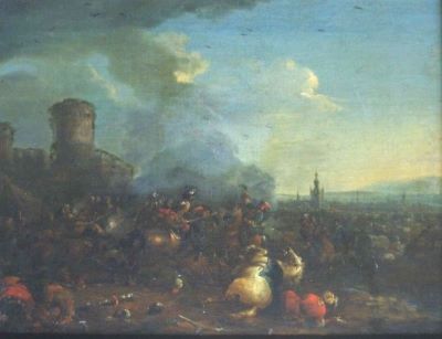 pictură - Rubens, Arnold Frans; Luptă de cavalerie lângă un castel
