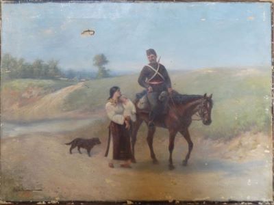 pictură de șevalet - Obedeanu, Oscar; Despărțire de ostaș
