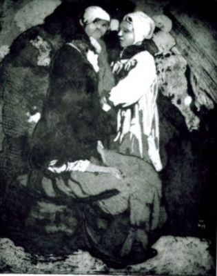 gravură - Lee-Henkley, William; Femeie cu copii