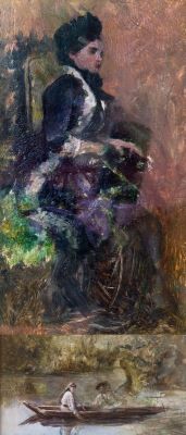 pictură de șevalet - Aman, Theodor; Portret de femeie (Ana Aman). Verso: Cu barca