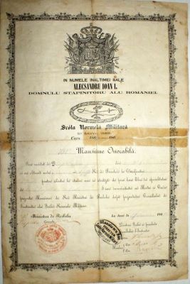 Școala Normală Militară „Sf. Sava“ din Iași; Diplomă de merit, mențiune onorabilă, acordată de Școala Normală Militară „Sf. Sava“ din Iași, caporalului Petriu George la data de 27 iunie 1865