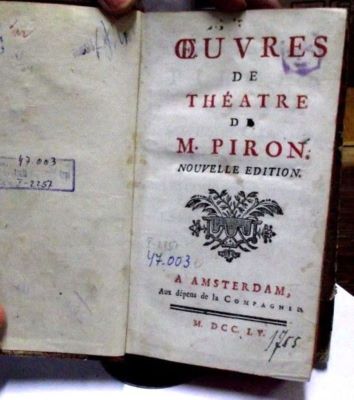 carte veche - Du M(onsieur) Piron [Alexis]; Oeuvres de theatre