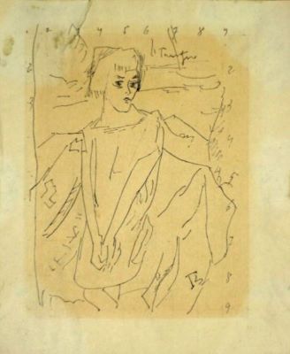 desen - Tonitza, Nicolae; Portret de fetiță (Figură în peisaj)