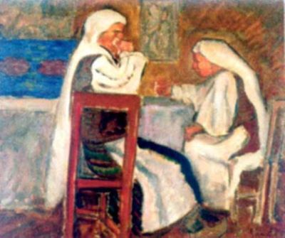 pictură - Ghiață, Dumitru; Țărănci la masă