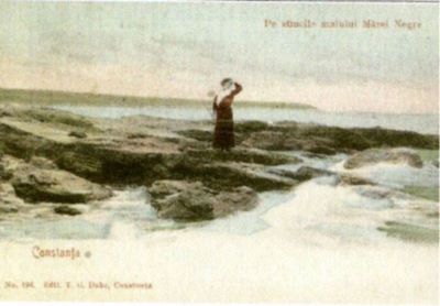Carte poștală ilustrată - T.G. Dabo, Constanța; Pe stâncile malului Mării Negre