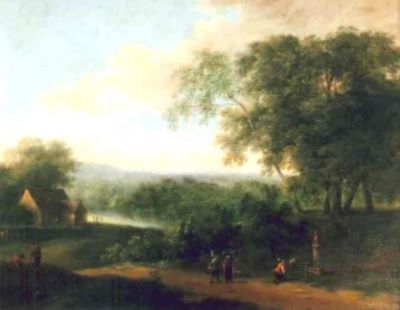 pictură - Brand, Johann Christian; Peisaj cu coloană ex-voto; pandant: Peisaj cu stejari