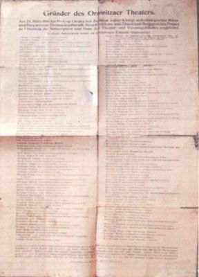 document; Lista persoanelor care au contribuit la fondarea Teatrului din Oravița