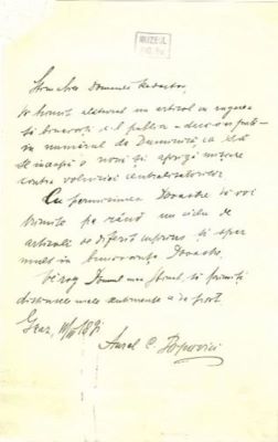 scrisoare - Popovici, Aurel C.; Popovici C. Aurel către Mureșianu Aurel