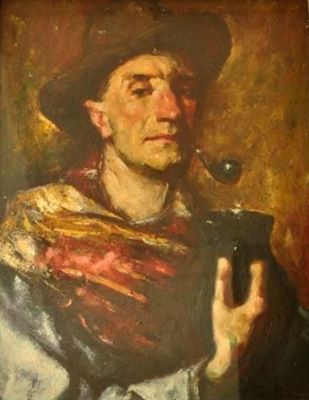pictură - Troteanu, Petru Remus; Portret cu lulea