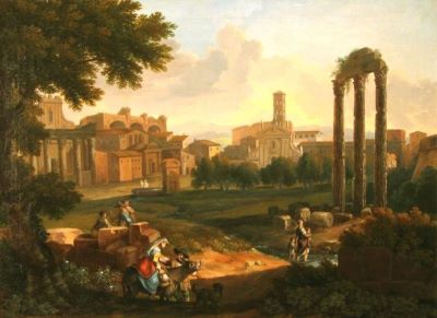 pictură - Anesi, Paolo (în registrul inventar: Niklas Viso); Vedere din Roma Veche  (Roma cu columnele templului lui Jupiter)