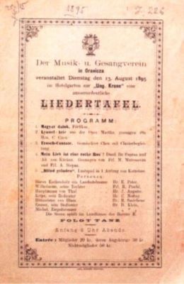 Tipografia Karl Wunder; Program al spectacolului organizat de Reuniunea de Muzică și Cântări din Oravița