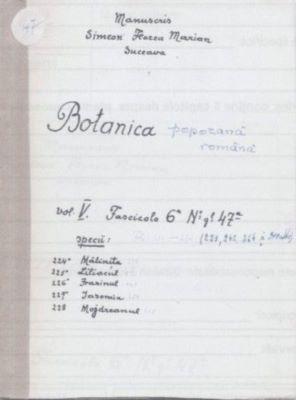 manuscris; Botanica poporană română vol. V, fascicola 6, specii: Mălinița, Liliacul, Frasinul, Iasomia, Mojdreanul