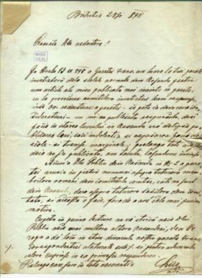 scrisoare - Danilă, Lica; Dănilă Lica către Mureșianu Aurel