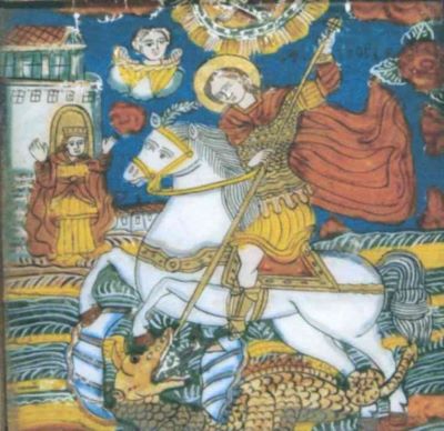 icoană pe sticlă; Arhanghelii Mihail și Gavril