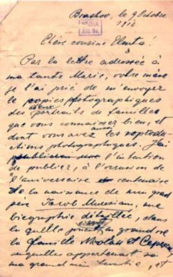 scrisoare - Mureșianu, A. Aurel; Mureșianu Aurel A către verișoara sa, Elena Pruncul