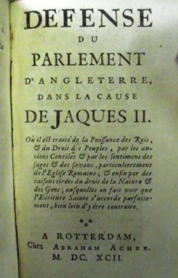 carte veche - De La Combe De VRIGNY; Defense du parlement d’Angleterre dans la cause de Jaques II