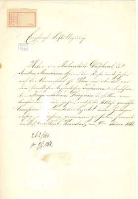 comisie mixtă; Confirmare de primire a unui duplicat al diplomei de maturitate al lui Aurel Mureșianu (1847-1909)