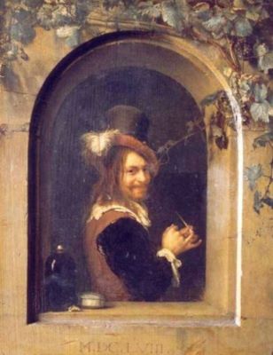 pictură - Mieris, Frans van; Bărbat cu pipă la fereastră