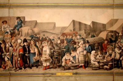 litografie - Lanzedelly, Joseph; Târg în Transilvania