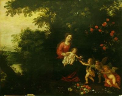 pictură - Avont, Pieter van; Maria cu pruncul și trei îngeri