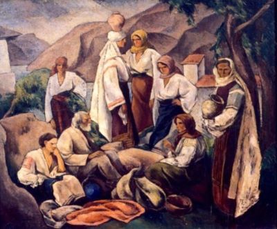 pictură - Theodorescu-Sion, Ion; La sfat (Compoziție pe motive țărănești)