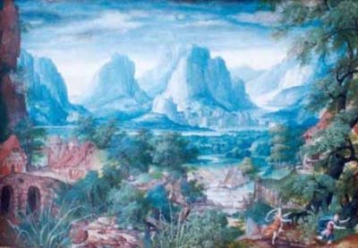 pictură - Boels, Frans; Peisaj stâncos cu cascadă