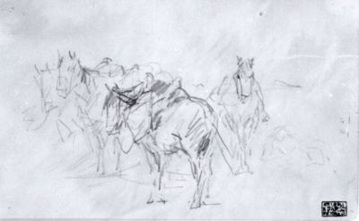 grafică - Grigorescu, Nicolae; Grup de cai