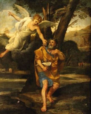 pictură - Bourdon, Sébastien (atribuire anterioară Zampieri, Domenico zis Domenichino); Habacuc în pustiu
