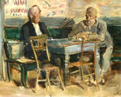 pictură - Iser, Iosif; Bătrâni la cafenea (Interior cu personaje)