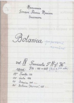 manuscris; Botanica poporană română vol. IV, fascicola 5, specii: Turița, Gula, Ocheșica, Botînca (Vâzdoagă)