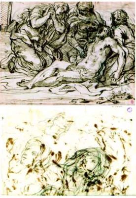 desen - Calandrucci, Giacinto; Plângerea (față); Capete de femei (verso)