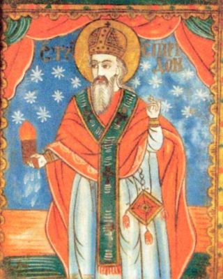 icoană pe sticlă - Grecu, Nicolae (?); Sfântul Ierarh Spiridon