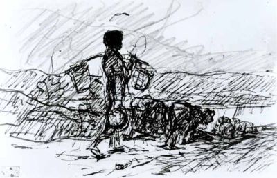 desen - Grigorescu, Nicolae; Cu oile la adăpat