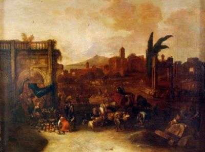 pictură - Bredael, Pieter I van; Zi de târg într-un oraș italian