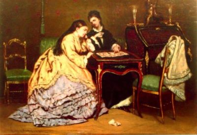 pictură - Aman, Theodor; Două femei dau în cărți