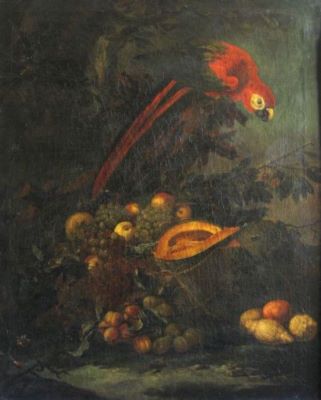 pictură - Vos, Paulus de; Fructe și papagal roșu
