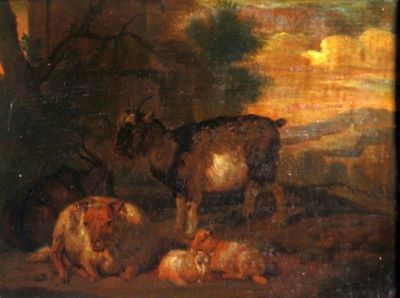 pictură - Lauterer, Johann; Peisaj cu capre și oi ; pandant: Peisaj muntos cu capre și oi