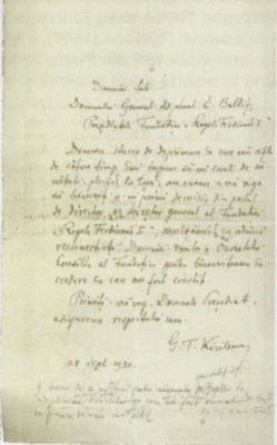 Kirileanu, G.T.; Scrisoare adresată dlui. General Ernest Baliff