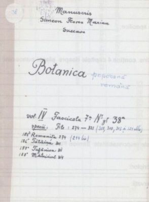 manuscris; Botanica poporană română vol. IV, fascicola 7, specii: Romanița, Tătăișa, Mătriciul