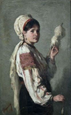 pictură - Grigorescu, Nicolae; Țărancă torcând