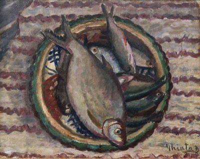 pictură de șevalet - Ghiață, Dumitru; Farfurie cu pești