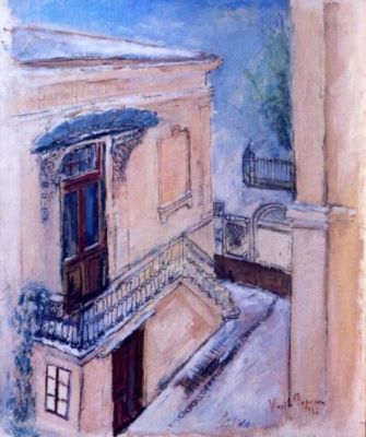 pictură - Popescu, Vasile; Case din București, iarna