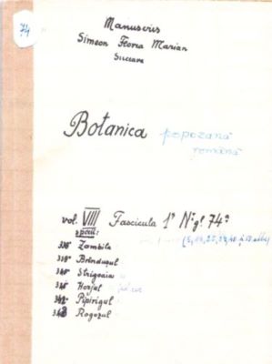 manuscris - Marian, Simion Florea; Botanică poporană: vol. VIII, fascicola 1: specii: Zambila, Brîndușul, Strigoaia, Horjul, Pipirigul, Rogozul