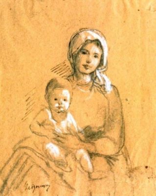 grafică - Grigorescu, Nicolae; Mamă și copil