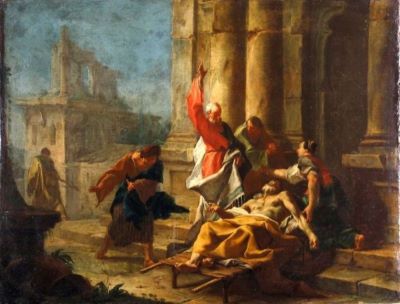 pictură - Troger, Paul; Sântul Petru tămăduind un bolnav; pandant: Socrate în închisoare