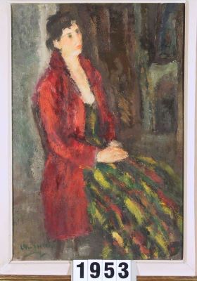 Pictură de șevalet - Grigorescu, Lucian; Femeie cu jachetă roșie