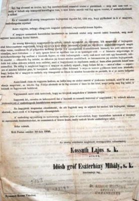 manifest - Kossuth Lajos; Eszterházy Mihály; Apel lansat de Lajos Kossuth către națiunea română