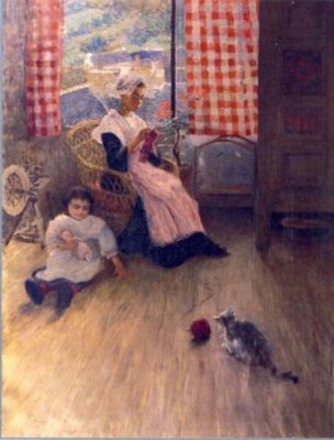 pictură - Grant, Nicolae; Femeie tricotând la Arradon